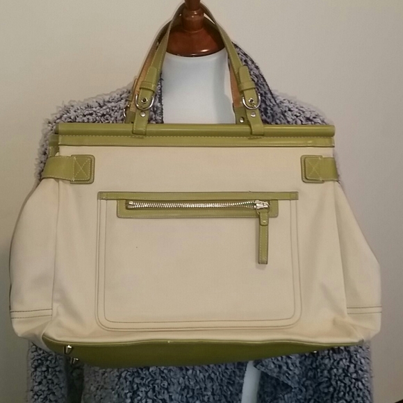 Coach Turnlock 2 Tone Canvas & Leather Tote - Picture 2 of 6